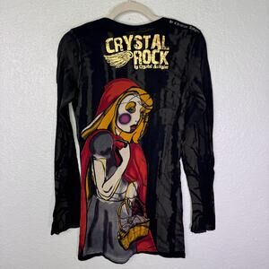 Christian Audigier Y2K Top Women Medium Crystal Rock Red Riding Hood Tunic Shirt